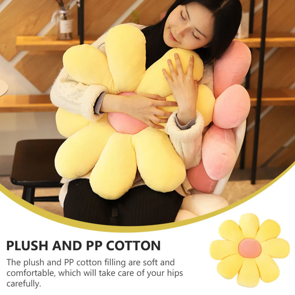 

2Pcs Creative Seating Cushion Chic Flower Modeling Floor Cushion Blue Yellow