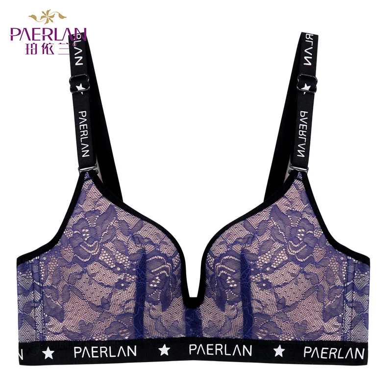 

PAERLAN Wire without Sponge Cup Slim Floral Lace Bra Seamless Large Size Big Breasts Push Up Anti-Sag Women Underwear 3/4 Cup