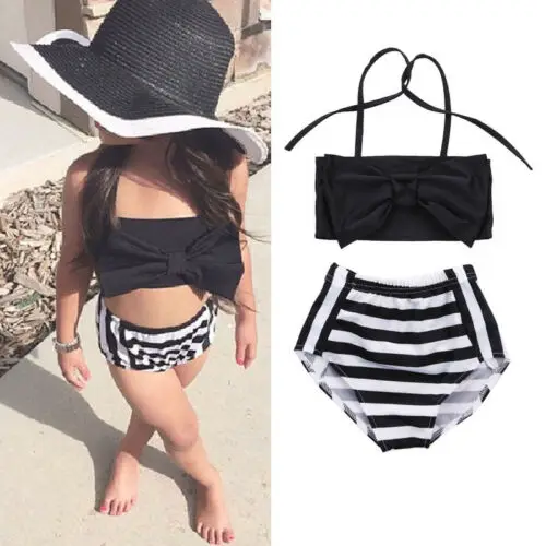 

Fashionable 2Pcs Little Girl's Summer Swimwear Solid Color Bownot Bathing Suit Triangle Crotch Short for Beach
