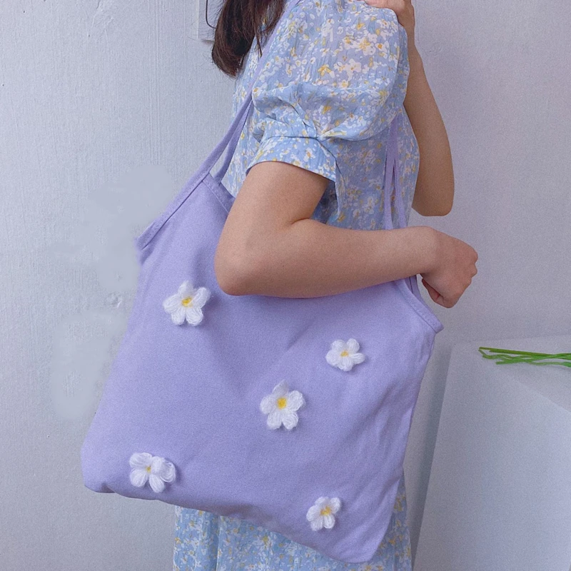 

Холщовая Сумка на плечо для женщин, хлопковая тканевая вместительная сумочка с яркими маргаритками, повседневные тоуты с цветами для покуп...