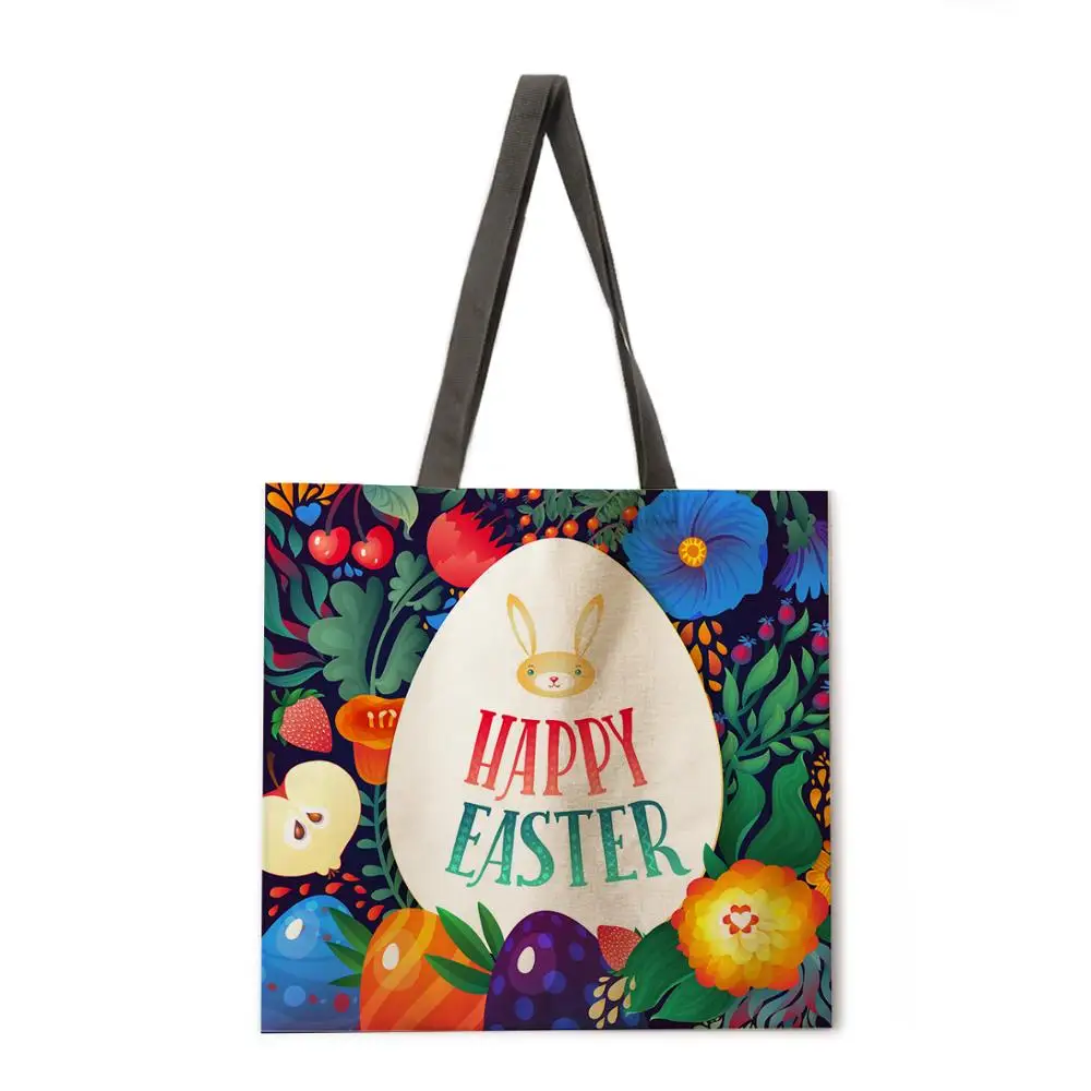

Easter Bunny Printed Tote Bag Shoulder Bag Linen Fabric Casual Tote Bag Foldable Shopping Bag Reusable Beach Bag