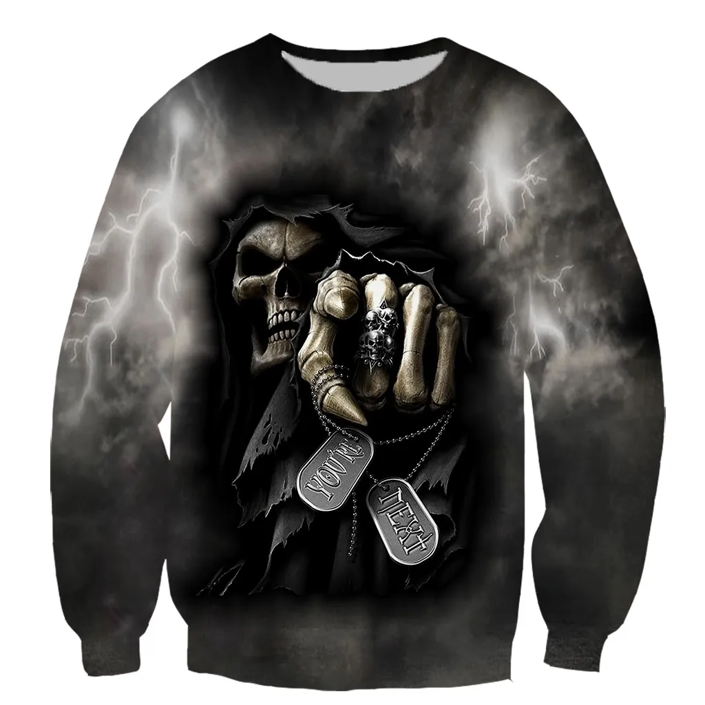 Забавная Новинка модная Толстовка с длинным рукавом и 3D-принтом черепа из