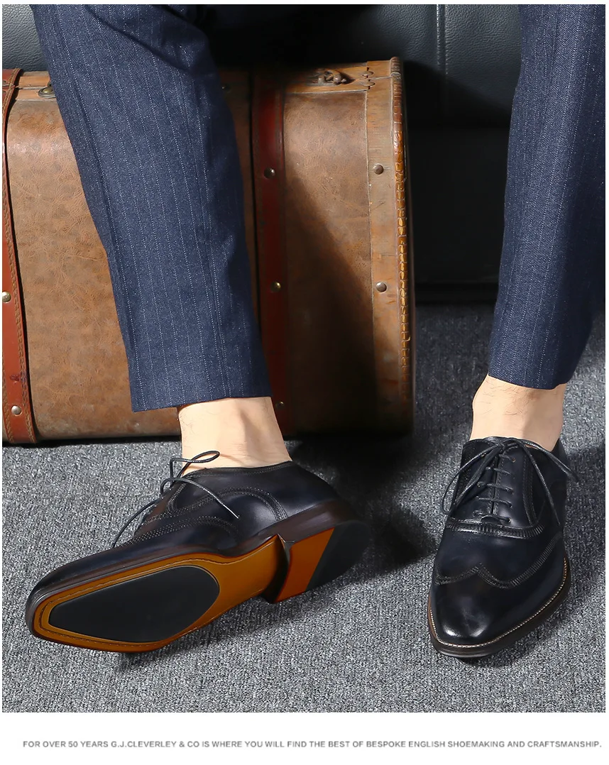 Мужские кожаные туфли деловые модельные в классическом стиле на шнуровке с