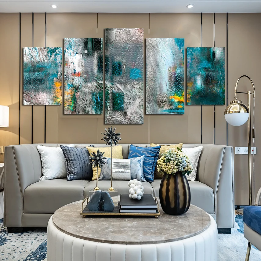 

European Style Canvas Painting Creative Cling Film Blue Artistic Conception Pattern Background Living Room Furniture Sofa Deco