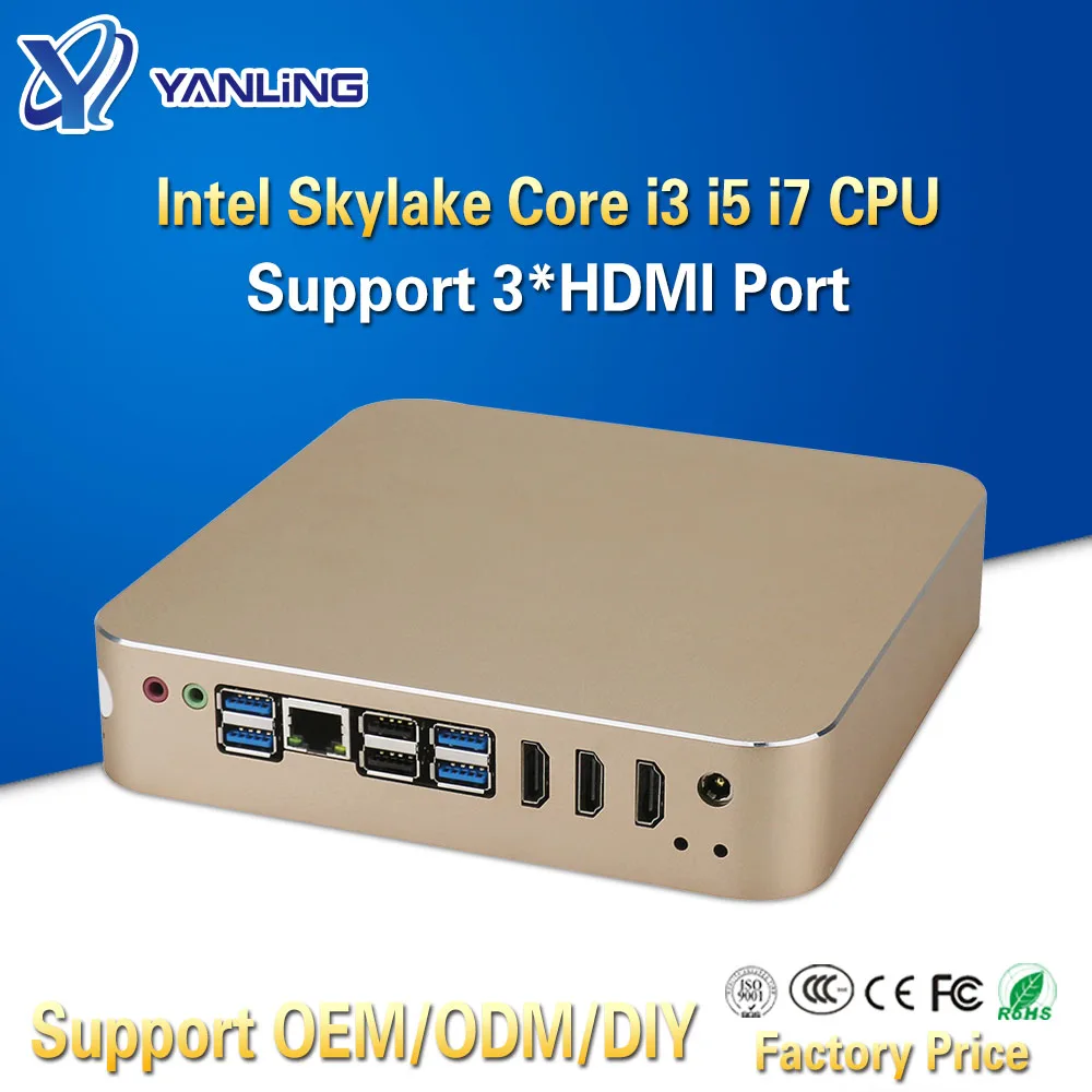 Мини-компьютер Yanlin Intel H110 материнская плата Core i3 6100 i5 6500 i7 6700 3 * HDMI порт дисплея Linux