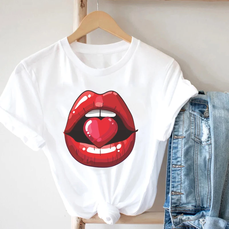 

Design Harajuku Women's Summer T-Shirts Love Lip Cartoon T-Shirts With Short Sleeves Women's Anime Style Clothing Summer 2021