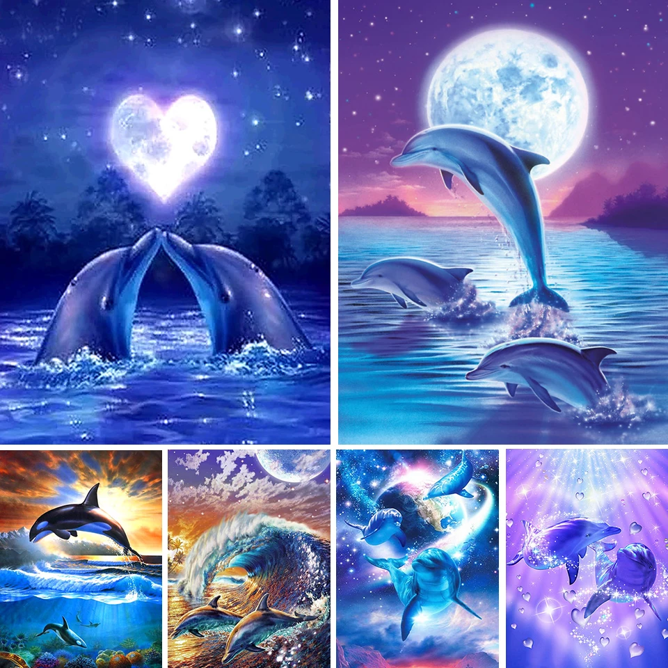 

DIY 5D Diamond Painting Dolphin Cross Stitch Kits Embroidery Mosaic Animals Art Picture of Rhinestones Handwork Gift Home Decor