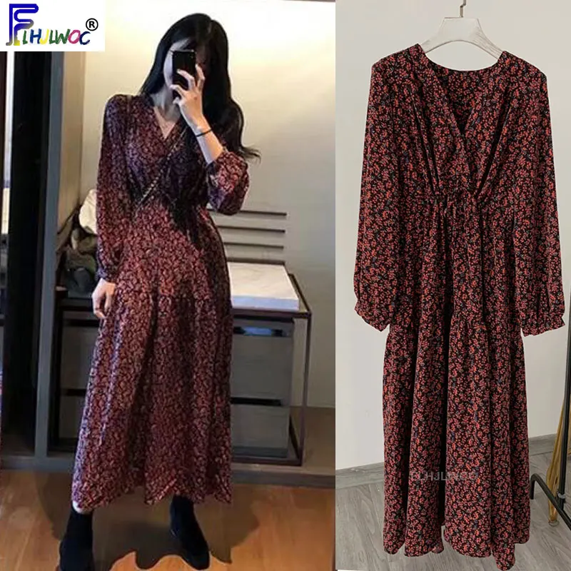 Женское винтажное платье макси длинное ТРАПЕЦИЕВИДНОЕ ПЛАТЬЕ с цветочным