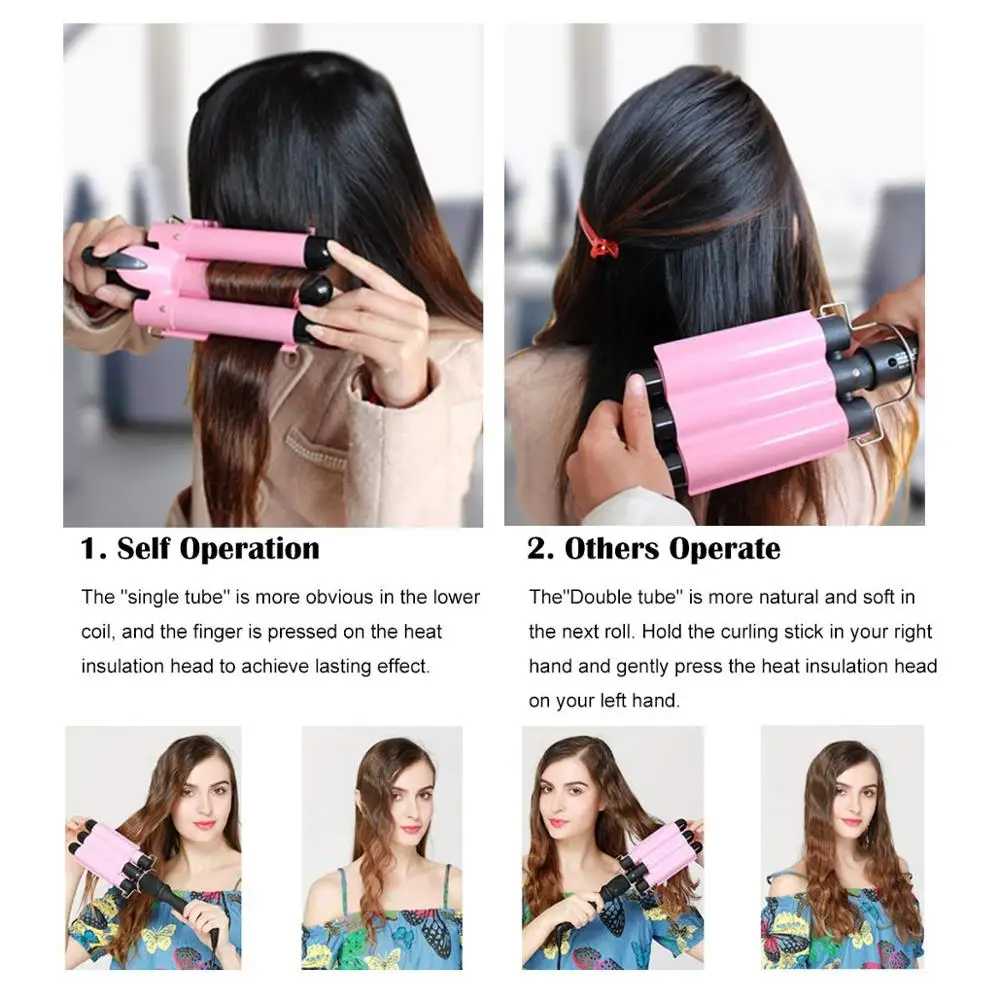 

25/32MM Automatic Rotating Hair Brush Ceramic Hair Curler 3 Barrels Big Wave Hair Curling Iron Hair Waver Curlers Styling Tools