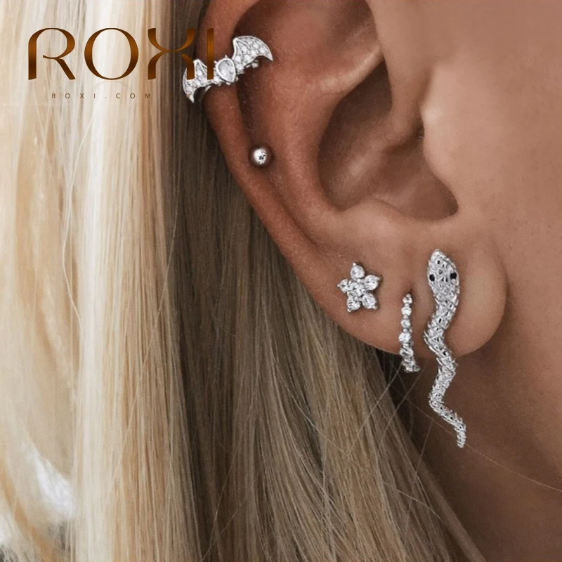 Серьги гвоздики ROXI в стиле панк с животным змеиным хрящиком для женщин и девушек