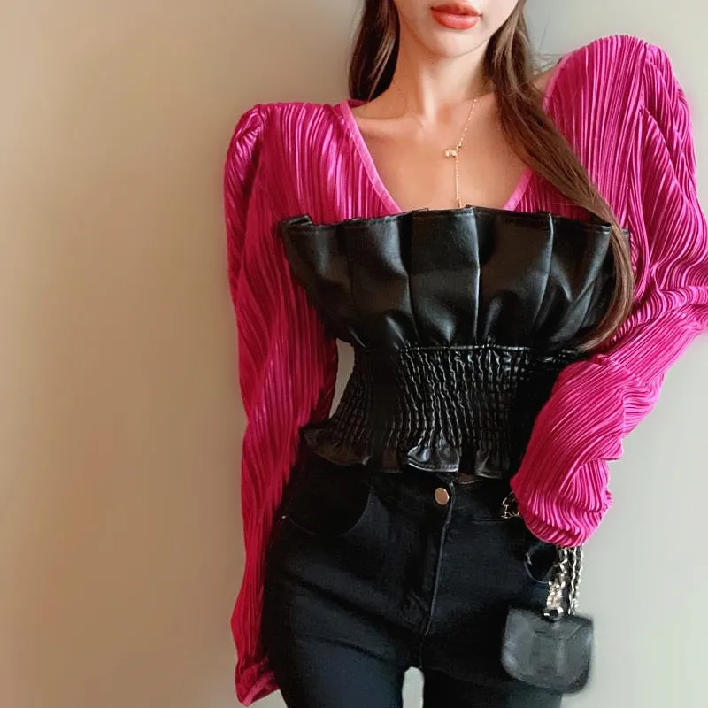 

Женская укороченная блузка с длинным рукавом, в стиле пэчворк