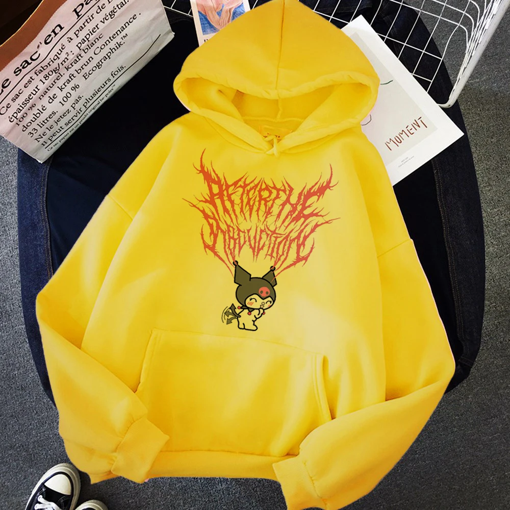 Women Harajuku Aesthetics Hoodie Sweatshirts Winter Japanese Fashion Cartoon Graphics Print Pullovers Tops Warm Pocket Hoodies