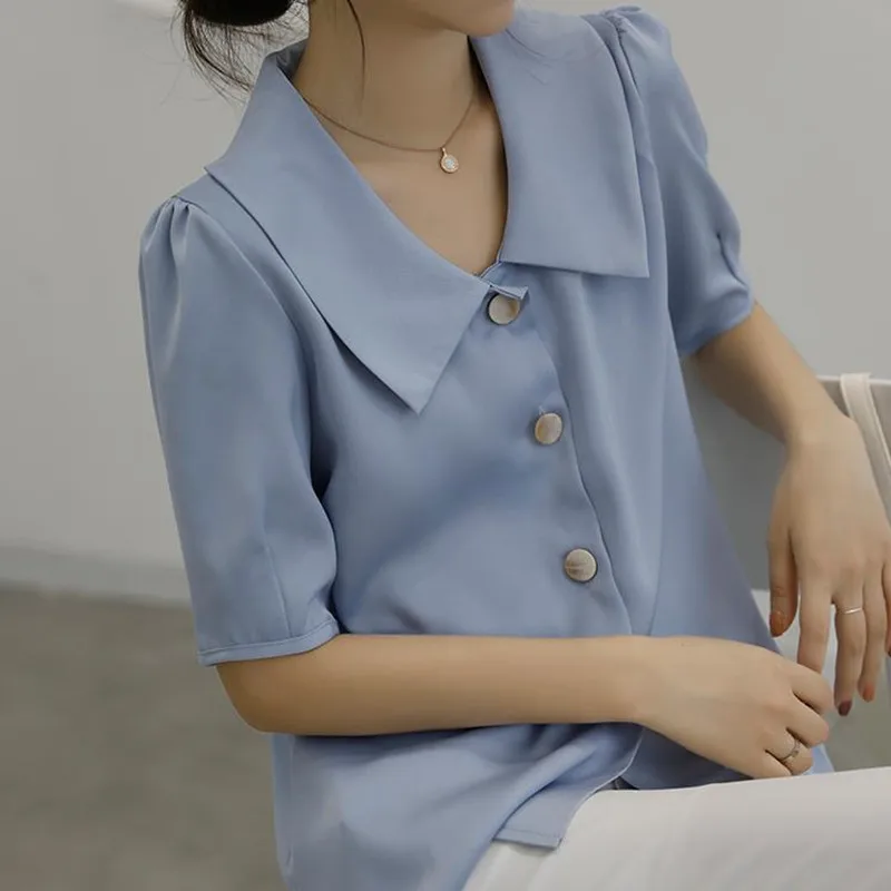 

Comelsexy OL Elegant Basic White Shirt Women 2020 Summer Chiffon Blouses Loose Lapel Solid Office Lady Short Sleeve Tops Blusas