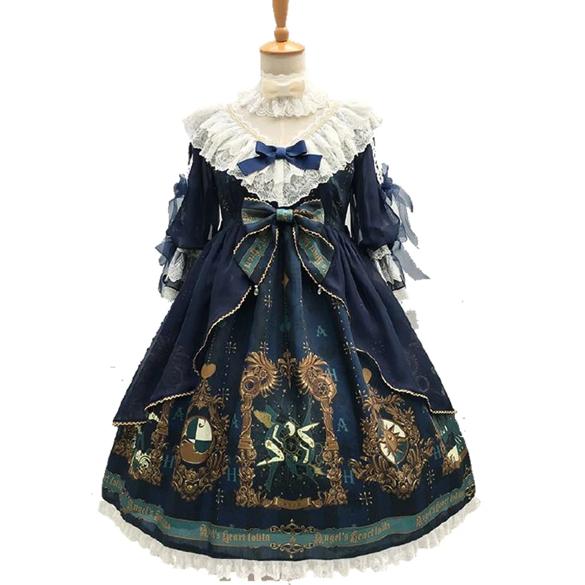 Vintage Gorgeous Dream of Arcana Women Lolita Dress OP Tea Party Cosplay Vestido Bow Lace Petal Sleeve Chiffon Dresses |