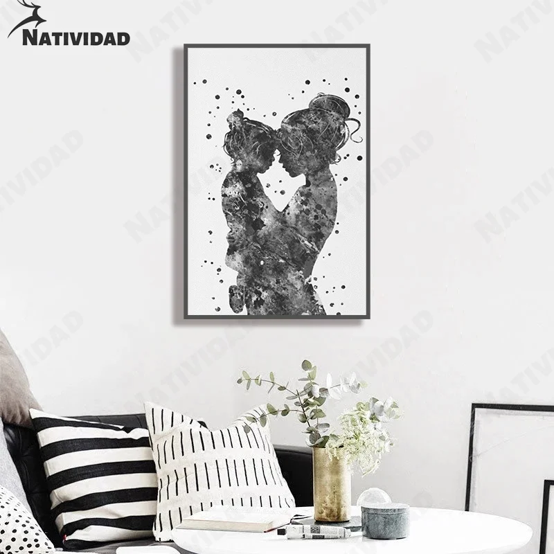 

Black and White Simple Mother and Daughter Canvas Painting Home Decoration Modern Nordic Minimalism Poster Bedroom Mural Canvas