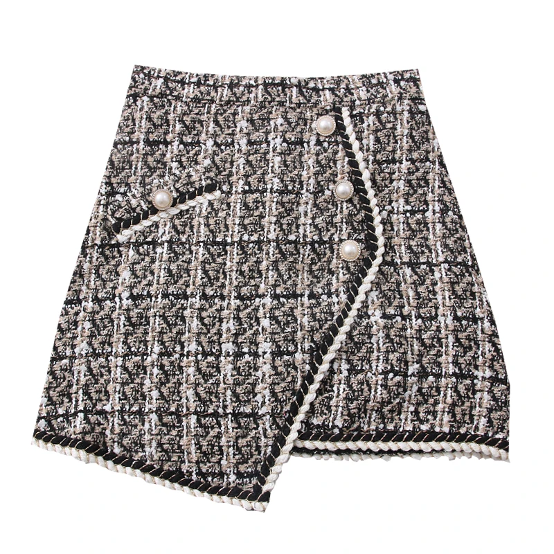 

2021 Autumn and Winter New Ladies Temperament Small Fragrant Tweed High Waist Thin Irregular Skirt Short Skirt Women