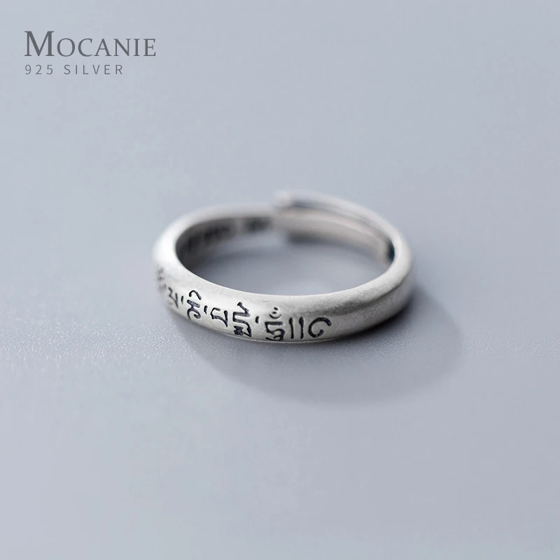 

Mocanie Authentic 925 Sterling Silver Open Adjustable Retro Sanskrit Couple Rings for Men Women Ethnic Style Promise Jewelry