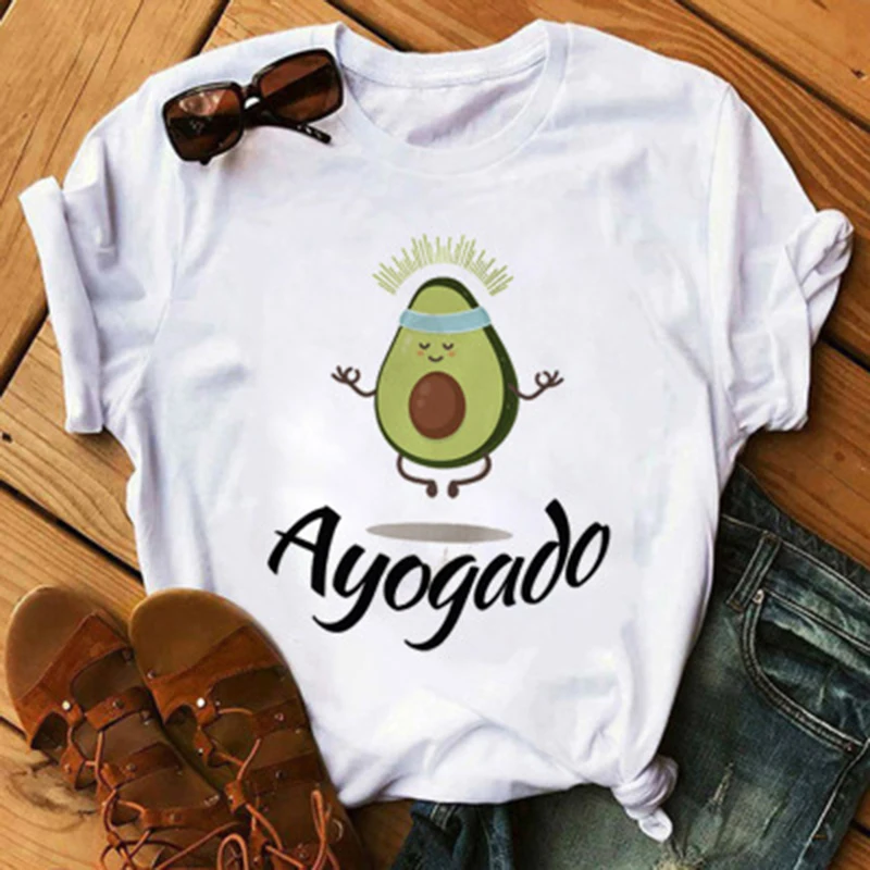 

Summer Size Clothing S-3XL New Cartoon Avocado Print T Shirt Women O Neck Short Sleeve Tees Soft Moda White Tops Women TShirt