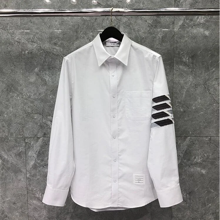 

Мужская приталенная рубашка THOM, белая Повседневная рубашка в полоску с длинными рукавами и отложным воротником, однотонная мужская одежда ...