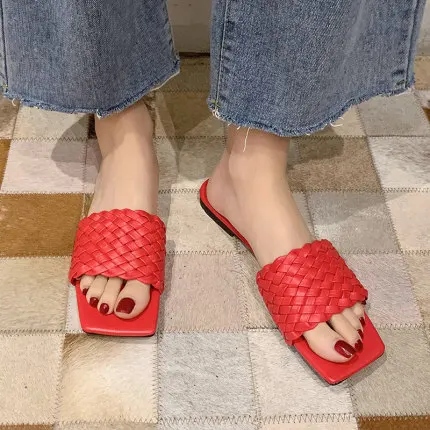 Тапочки США женская пляжная обувь летние модные плетеные сандалии на плоской