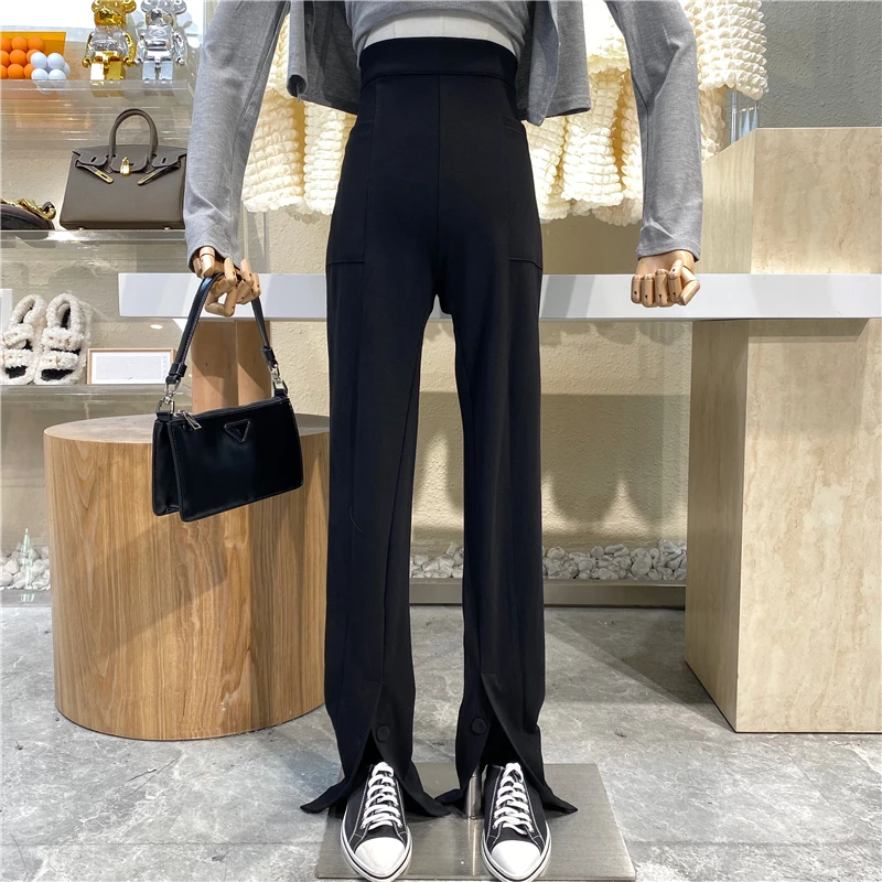 

New Front Split Micro Flared Pants 2021 High Waist Hanging Feeling Versatile Floor Mopping Pants Fashionable Casual Pants