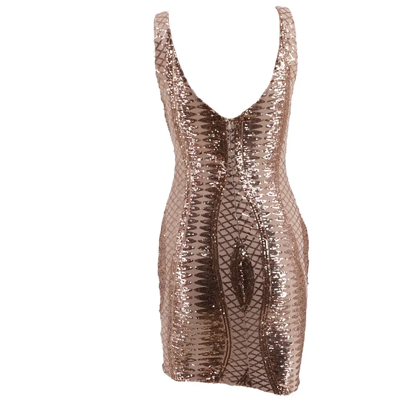 

Fashion Sequined Bodycon Hollow Out Sexy Dress Summer Women Sleeveless Party Mini Pencil Dress