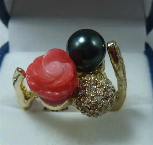 + Доставка&gt Черное море раковина жемчуг и красные морские кораллы в форме цветка