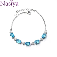 blue topaz bracelet created aquamarine 925 sterling silver charm bracelets party anniversary gifts fashion jewelry