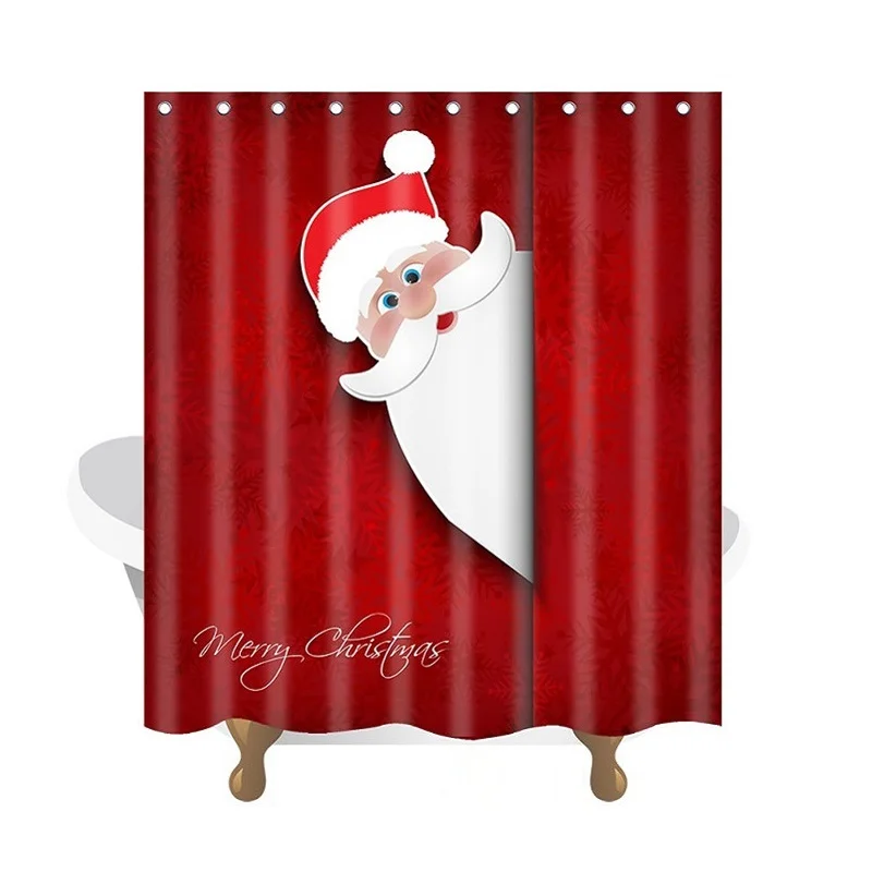 Merry Christmas Bathroom Mat Set Santa Claus Waterproof Bath Shower Curtain Non Slip Rug Decorations for Home | Дом и сад