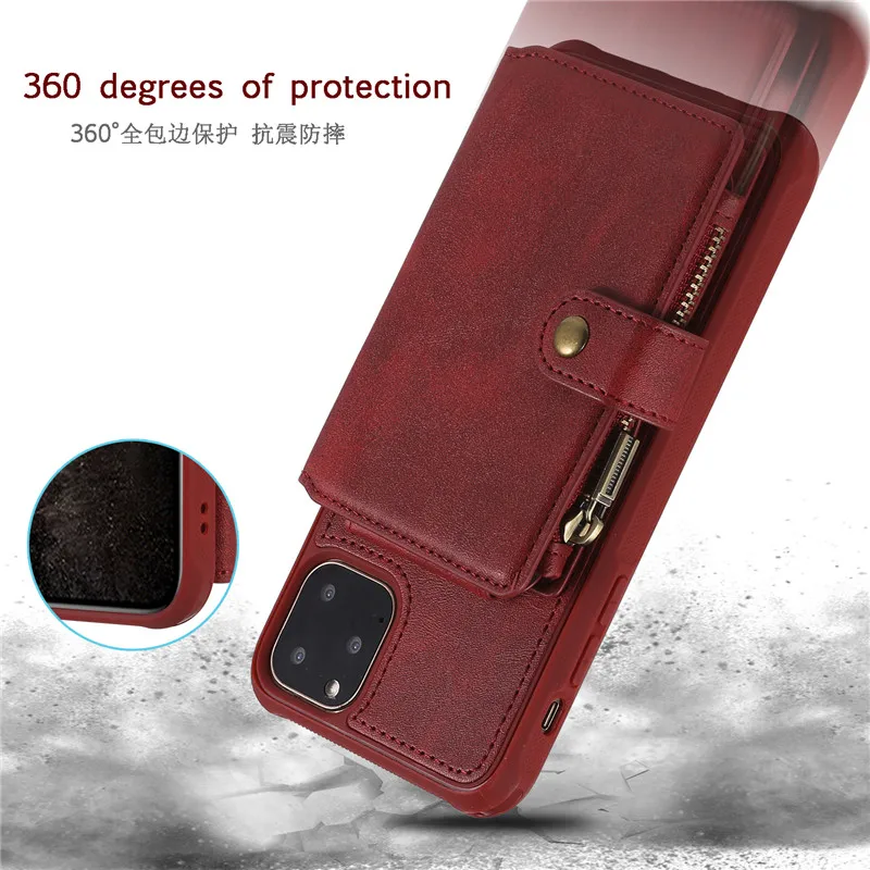 Ретро Кожаный Кошелек на молнии чехол для телефона для iPhone 11 11Pro MAX XS MAX XR 6 6splus 7 7Plu 8 8Plus держатель для телефона с подставкой задняя крышка