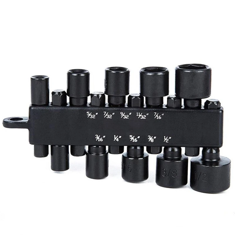 BROPPE 10Pcs 1/4 Inch Hex Shank Power Nut Driver Drill Bit Set Metric / Imperial  Socket Wrench Screw Screwdriver