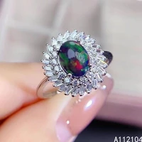 kjjeaxcmy fine jewelry 925 sterling silver inlaid natural black opal women exquisite noble flower adjustable gem ring support