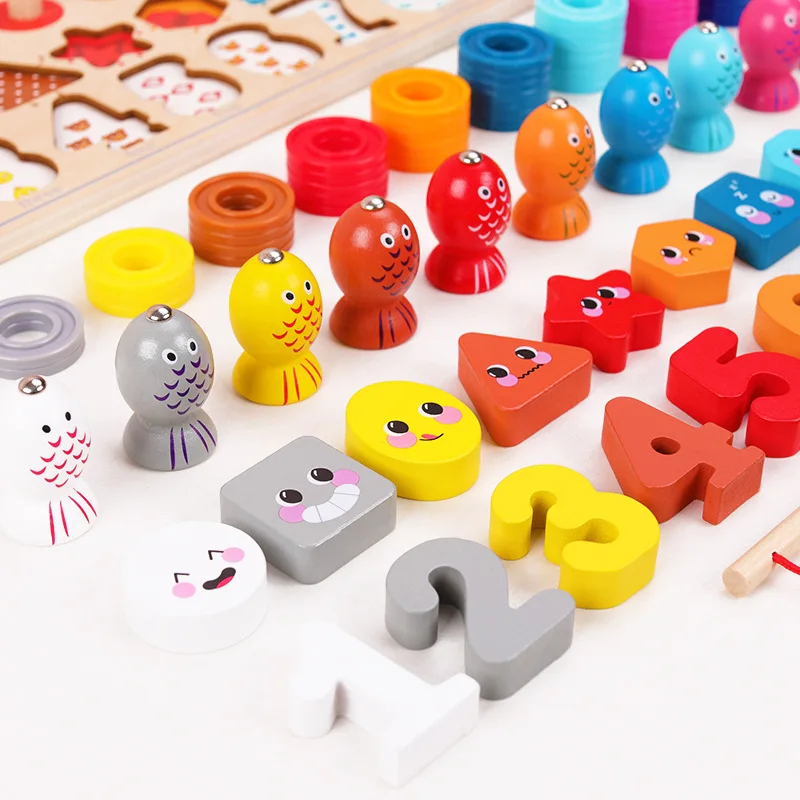 

Five-in-one expression logarithmic board digital fishing children's teaching aid shape matching addition and subtraction educati