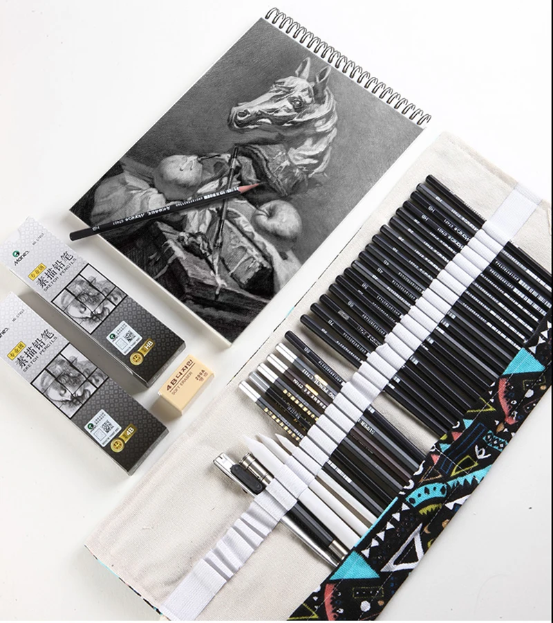

51/40/33 Pcs Sketch Pencil Set Professional Beginners Wood Painting Pen Sketch Pen Children Pencil Drawing Bag Art Supplies