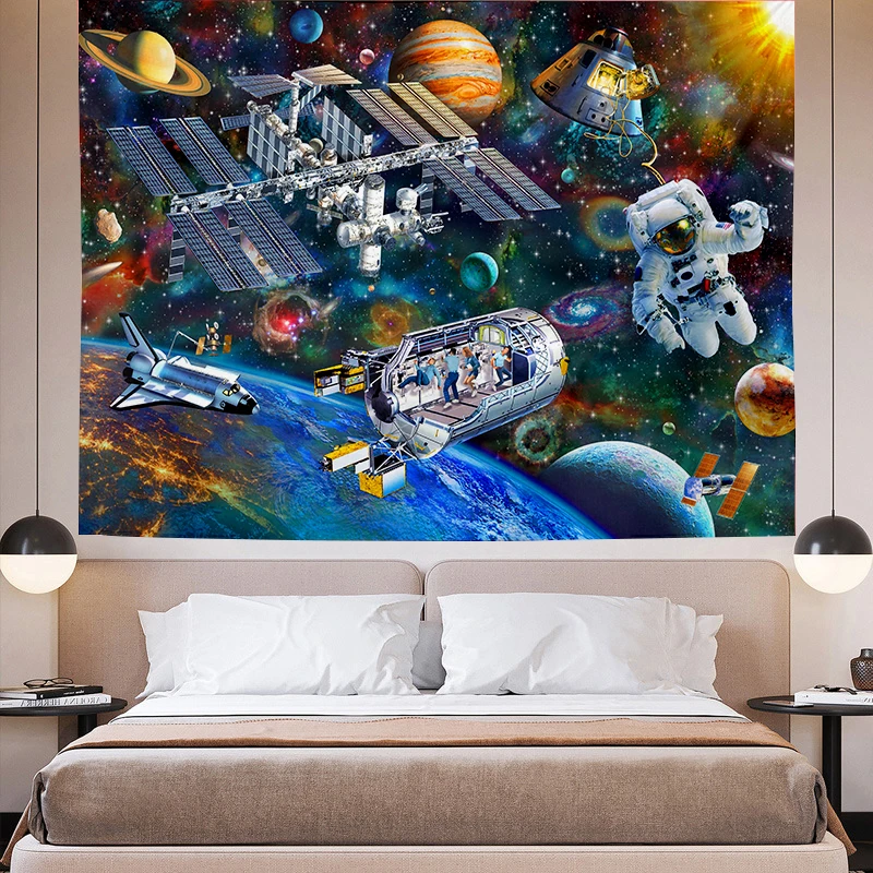 

Space Galaxy Planets Wall Tapestry Art Mural Universe Spaceship Astronaut Star Wall Hanging Kids Dorm Room Decorations Sofa Mat