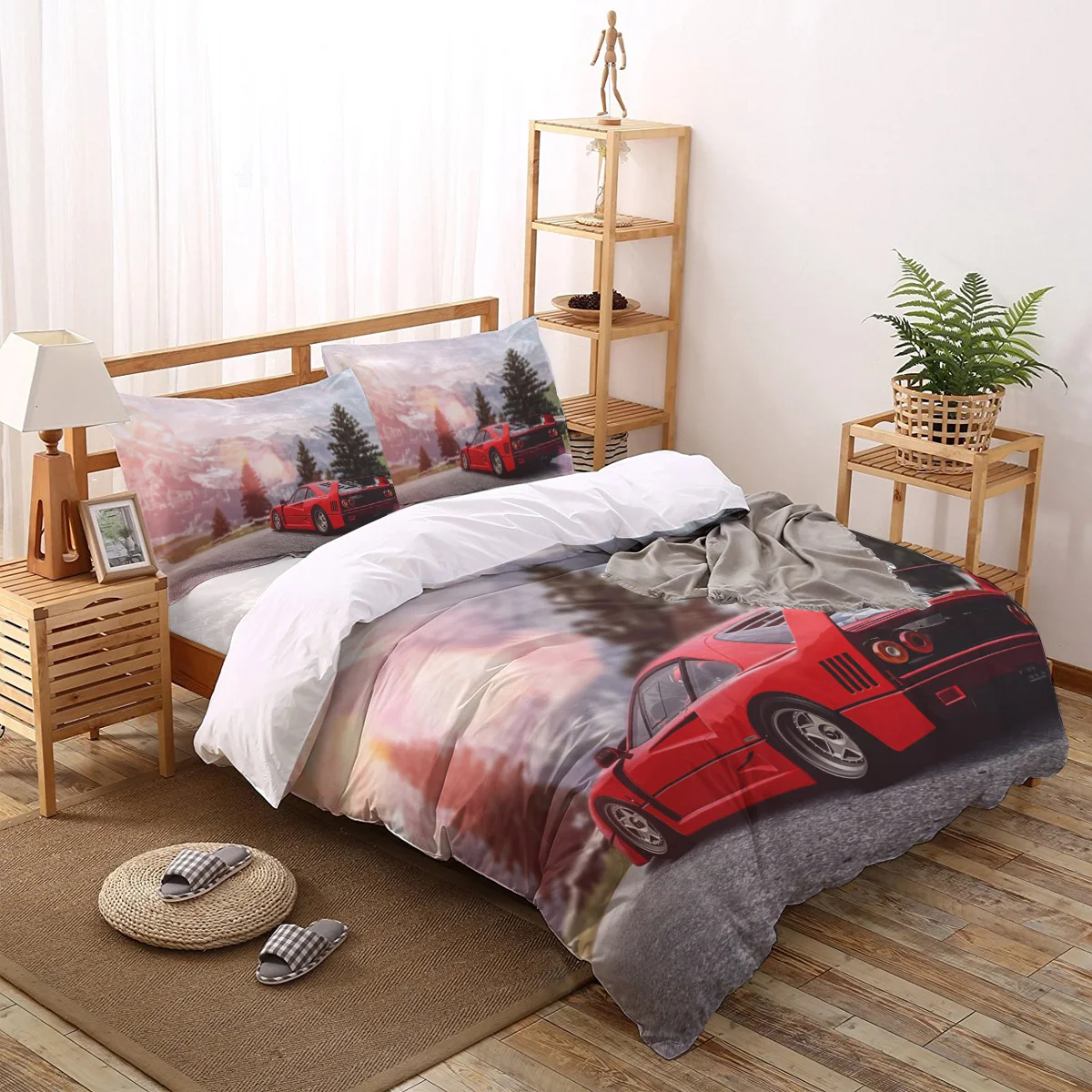 

Red Sports Car Landscape Pattern Bedding Set Sheet Linens Twin Size Duvet Cover Set For Bed Cover Pillowcase For Home