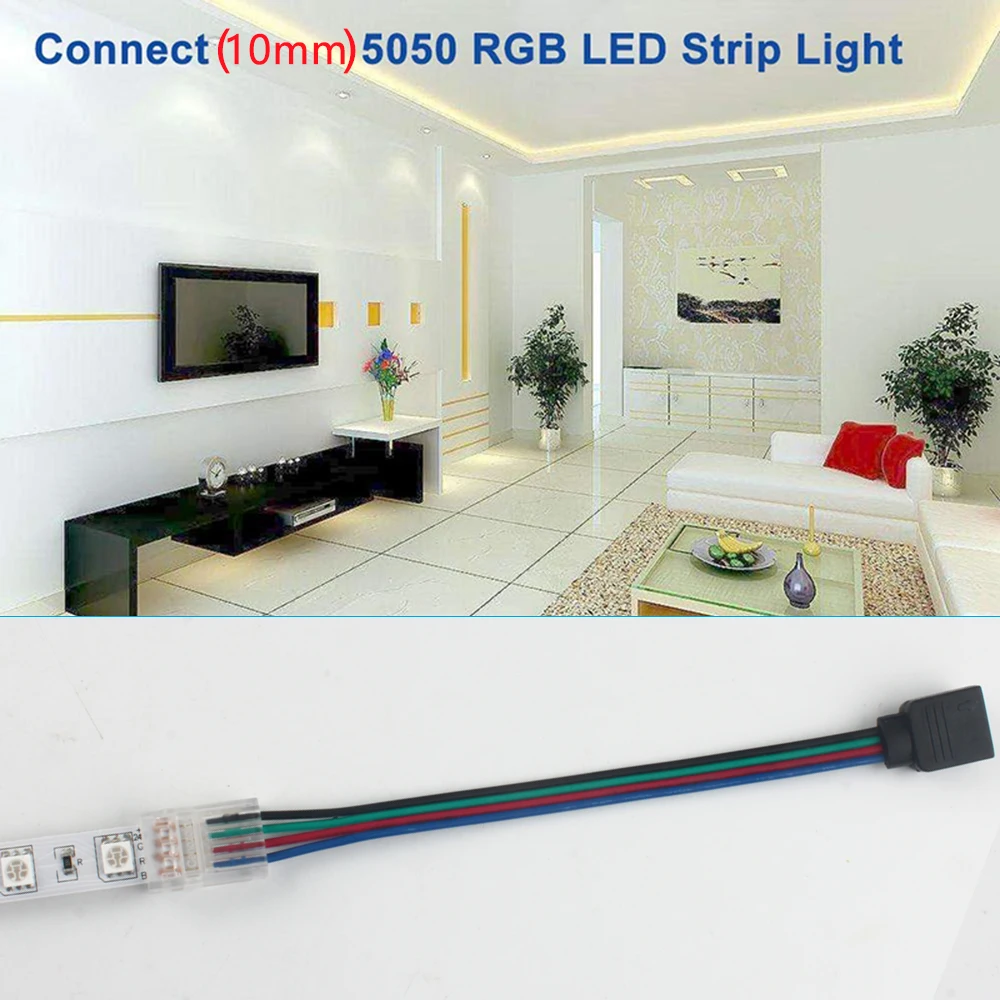 

VIPMOON 5050 4 Pins RGB LED tape Connector plug power Cable 4pin 10mm female Connector wire for RGB Led Strip Light