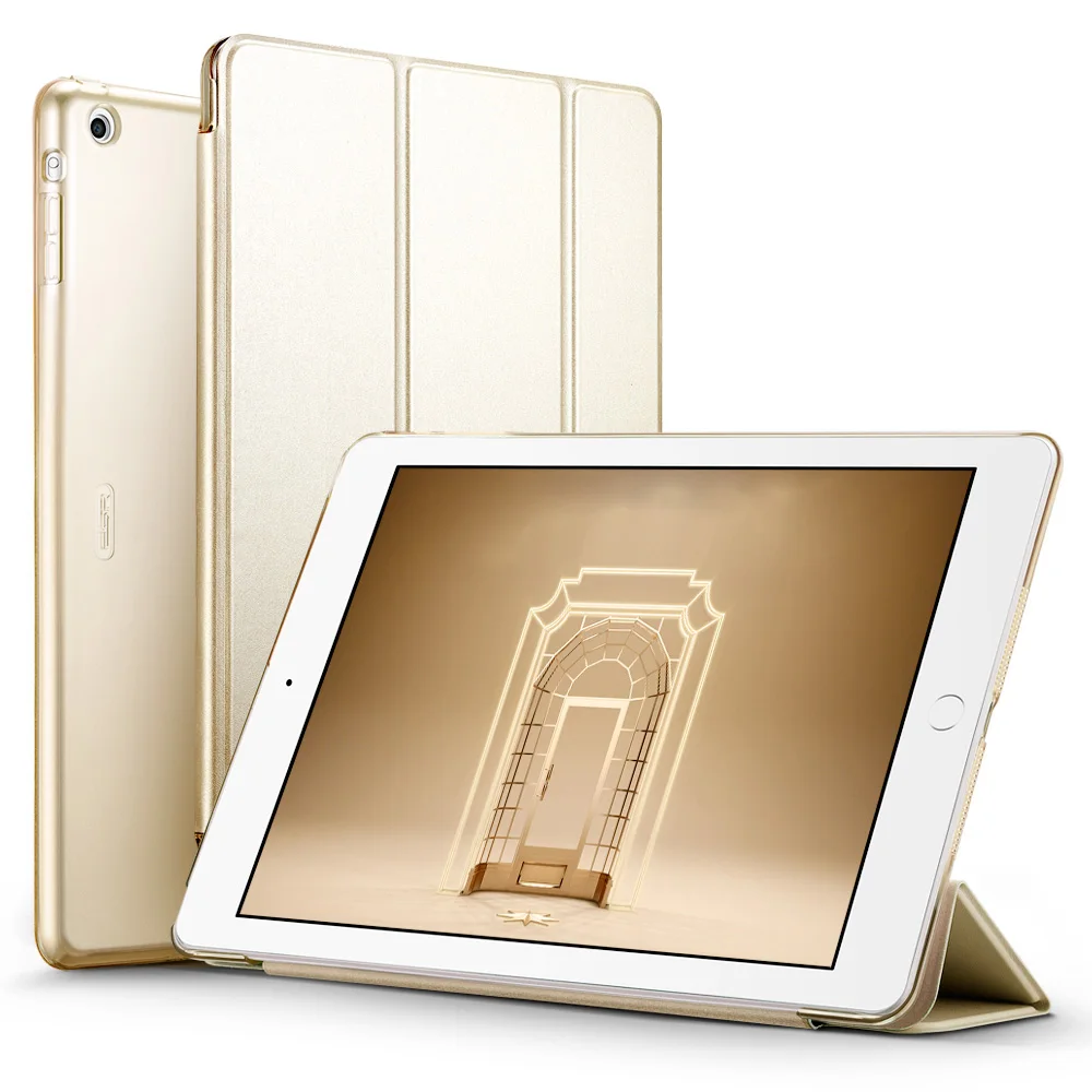 Чехол для iPad воздуха, ESR ура Цвет PU прозрачная задняя Ultra Slim Light Вес Trifold Смарт чехол для iPad воздуха/5 - Цвет: Champagne Gold