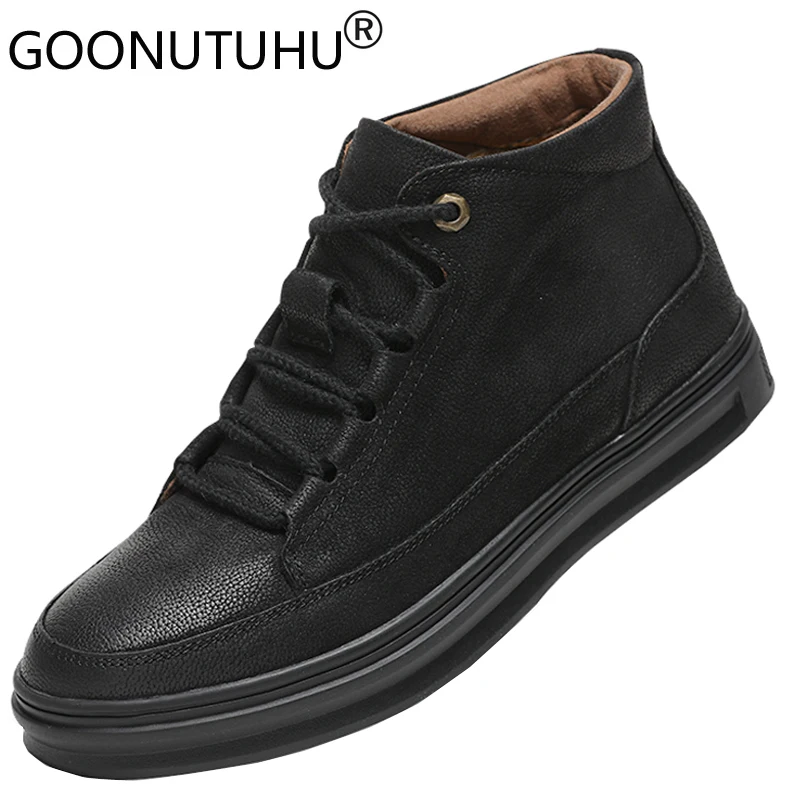 Мужские зимние ботинки 2021 повседневные кожаные мужские осенние плюшевые Plartform