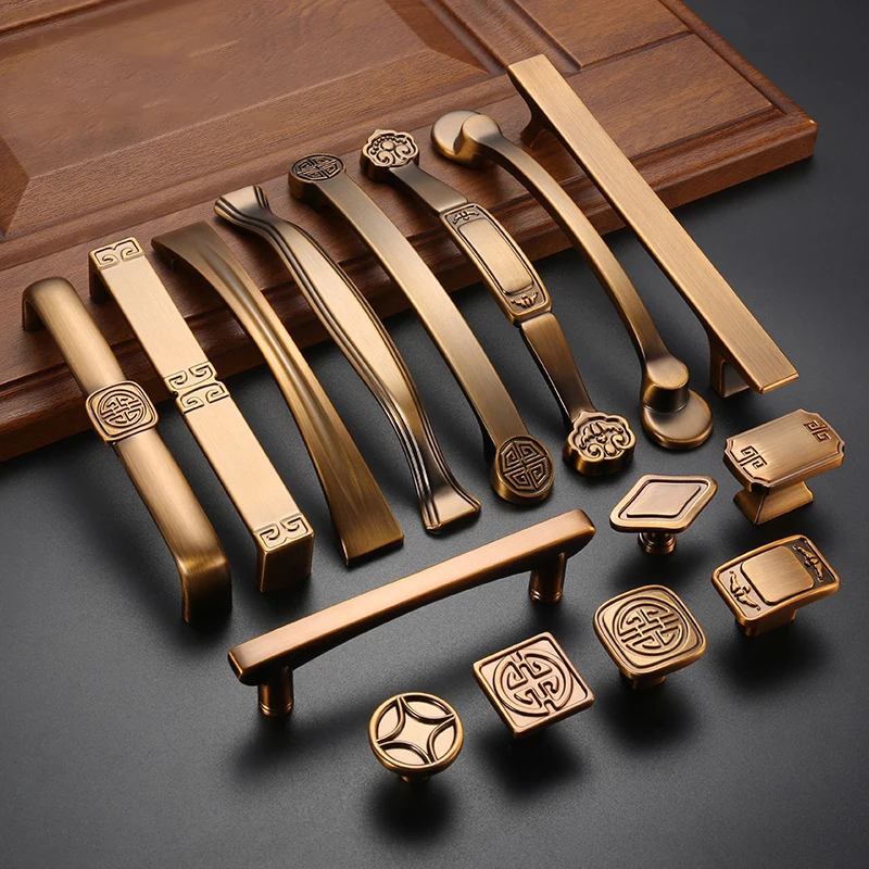 

Coffee Antique New Chinese Cabinet Handle Mahogany Furniture Cabinet Door Hardware Handle Yellow Bronze Desk Drawer Door Handle