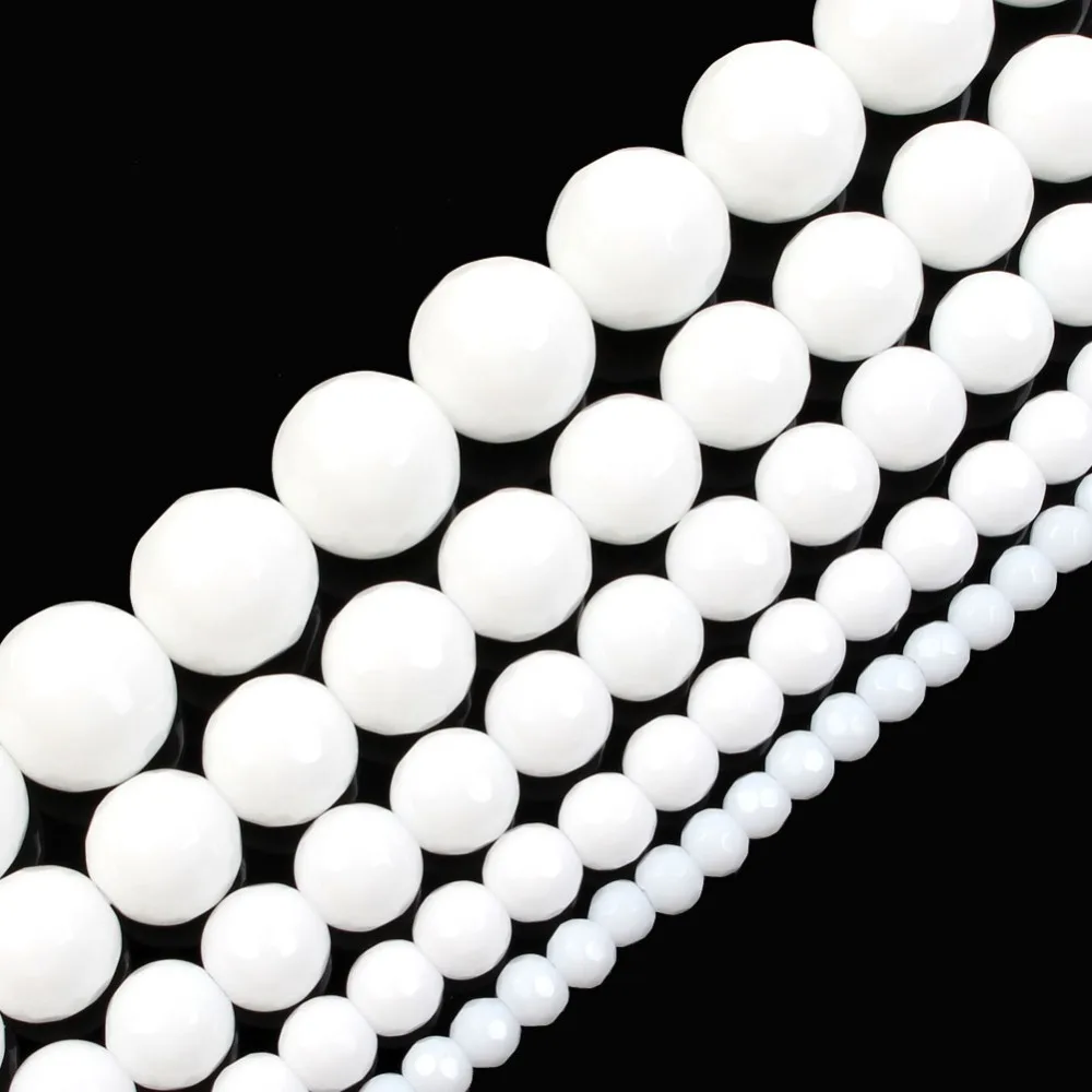 15 &quotкруглый белый ограненный натуральный камень керамические бусины россыпью