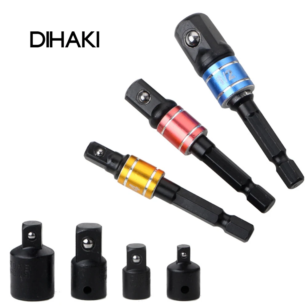 

7pcs Drill Socket Adapter Converter 1/2 3/8 1/4 inch Hex Shank Square Socket Drill Bits Bar Extension Set for Impact Driver