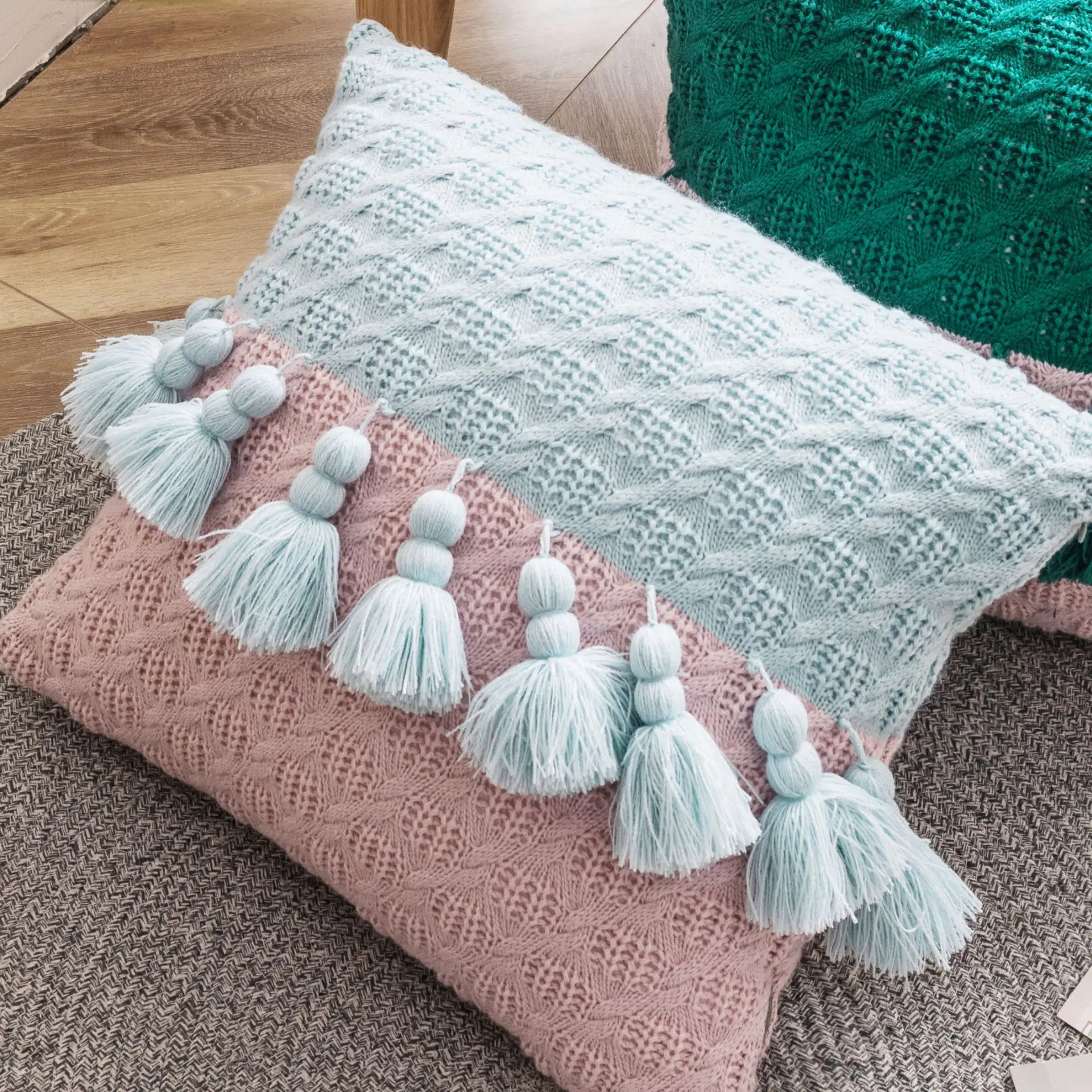 

Ins Style Pure Color Pillow Nordic Tassel Knitting Car Travel Office Sofa Home Decoration Soft Accessories