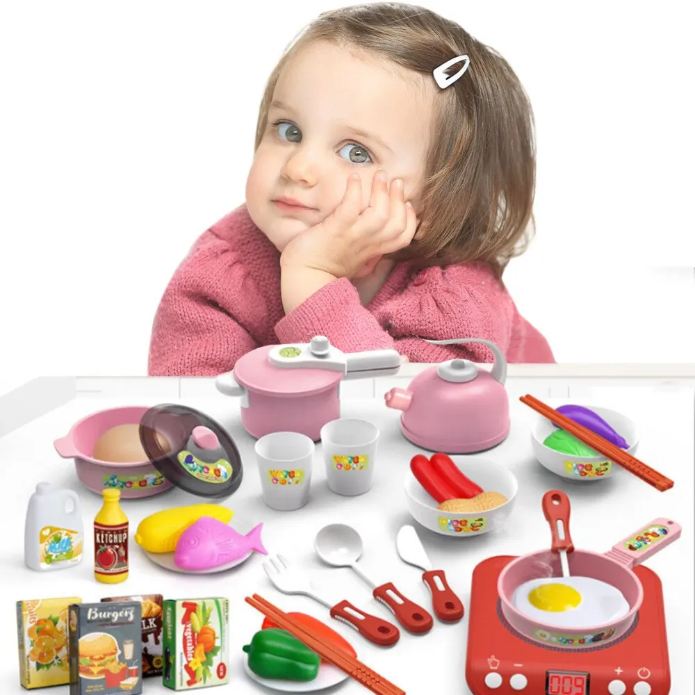 

Kids Kitchen Toys Simulation Cooking Play House Educational Toys Mini Kitchen Cookware Pan Pretend Play Role Playing Toys