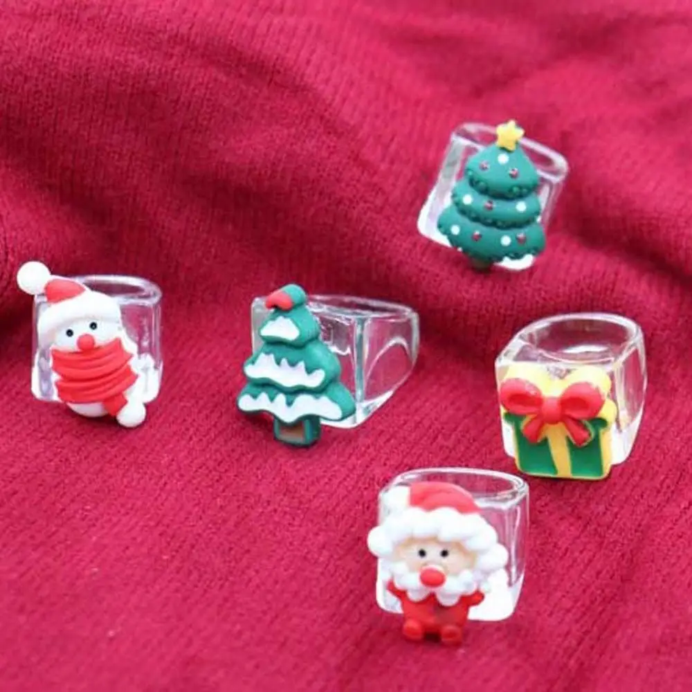 

21 Years New Christmas Ring Ornament Cute Cartoon Resin Ring Santa Claus Elk Snowman Holy Finger Ring Female Accessories