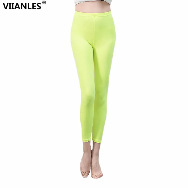 Леггинсы VIIANLES женские спортивные однотонные яркие неоновые штаны тянущиеся для