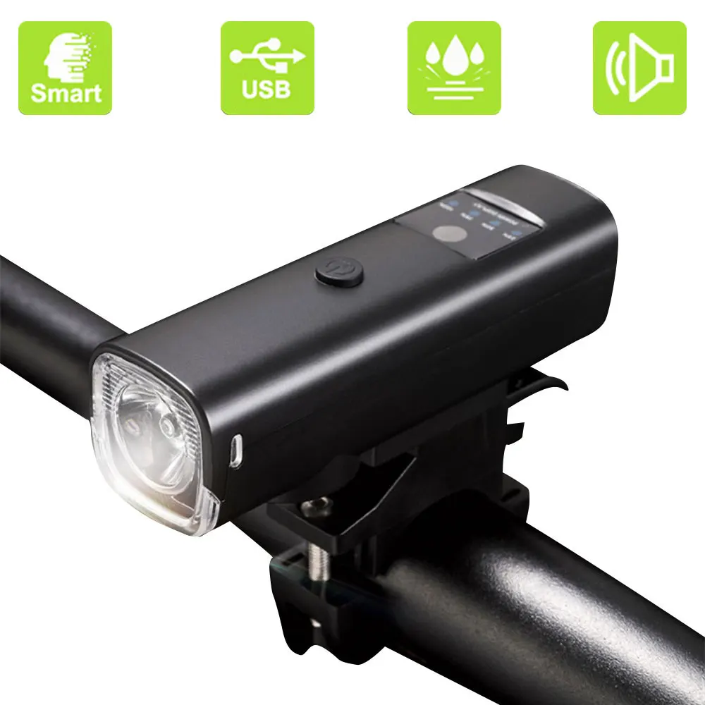 

2000 мА/ч Интеллектуальный индукционный велосипедный передний свет в комплекте, USB Перезаряжаемый светодиодный головной свет с гудком, велос...