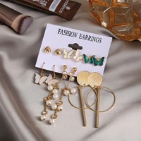 hot sale gold geometric pearl drop earrings for women 2021 new trendy circle earrings jewelry female fashion statement
