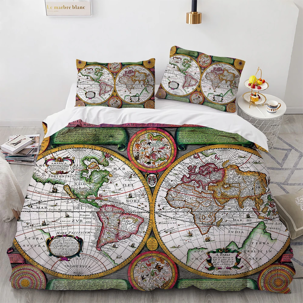 Nautical World Map Bedding Set Nordic Style Soft Bedspreads Comforter Duvet Cover Quality Quilt And Pillowcase | Дом и сад