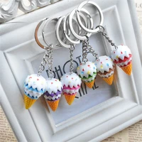 new artificial ice cream keychains accessories women holder keyring simulated fruit drink bag car hanging jewelry